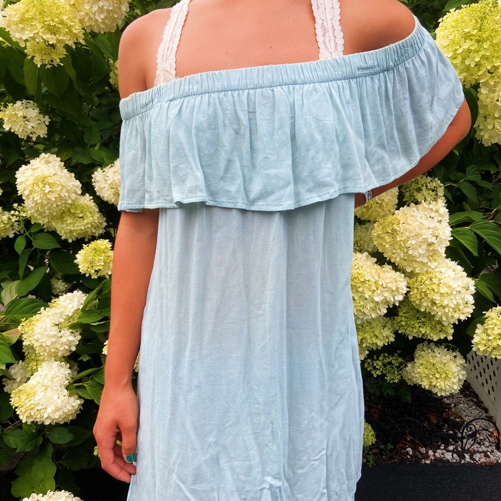 Soft blue off the shoulder summer dress